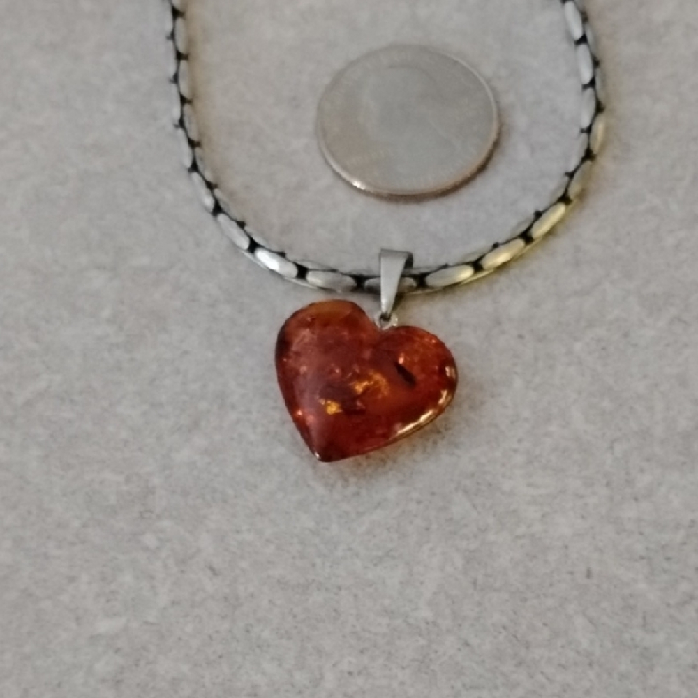 Heart-Shaped Amber Pendant with BICO Silver Chain